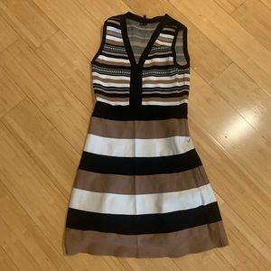 Karen Millen Size Large Multicolored A-Line Dress Stripes Knitted Sleeveless.